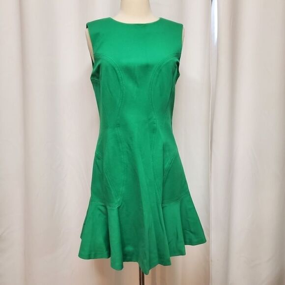 Diane Von Furstenberg Kelly Green Ponte Knit Fit and Flare Jaelyn Dress 10 - Picture 2 of 9